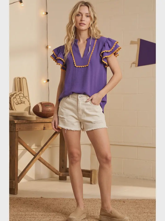 Ruffle Sleeve Scallop Trim Top