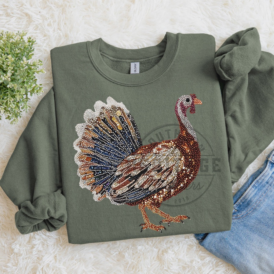 Faux Rhinestone Turkey Sweatshirt