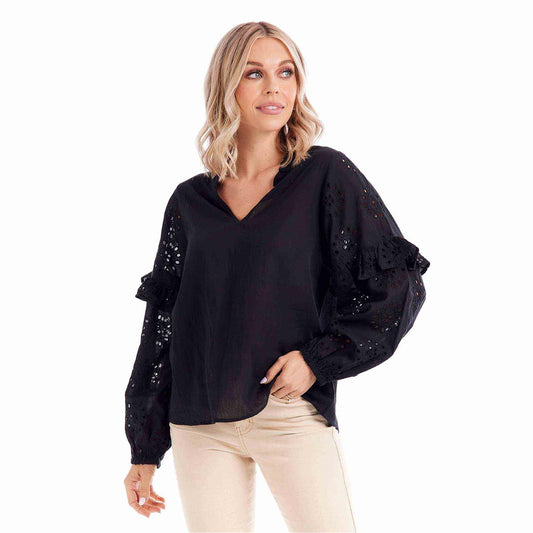 Amaya Eyelet Cinched Sleeve Blouse