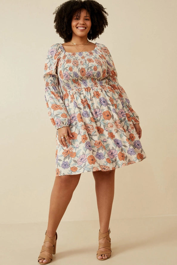 Floral Smocked Knee Length Dress