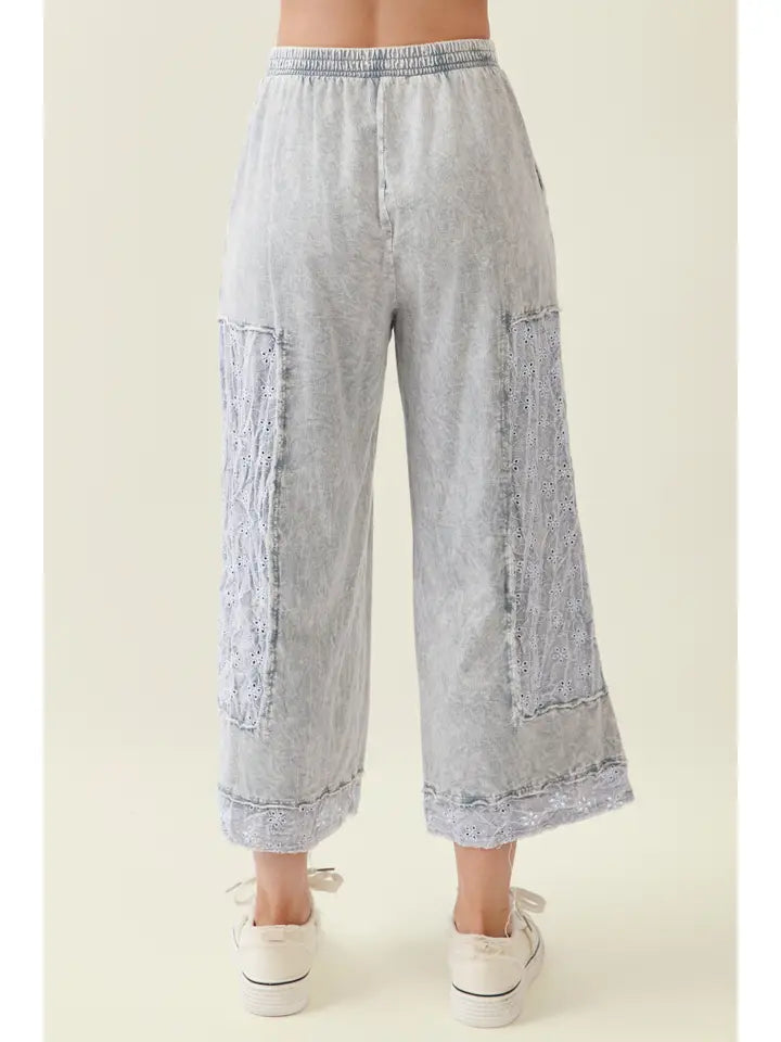 Mineral Washed Eyelet Lace Pant