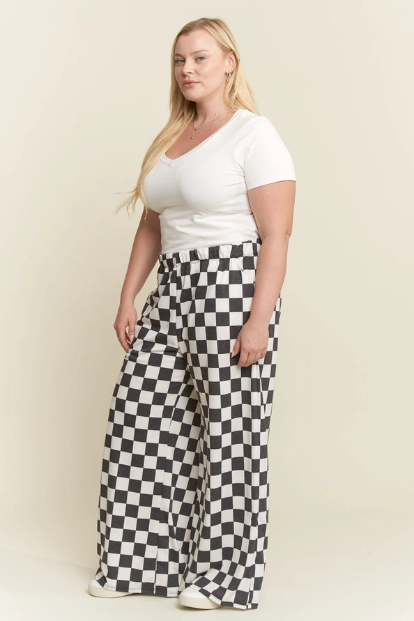 Checkered Straight Leg Knit Pant