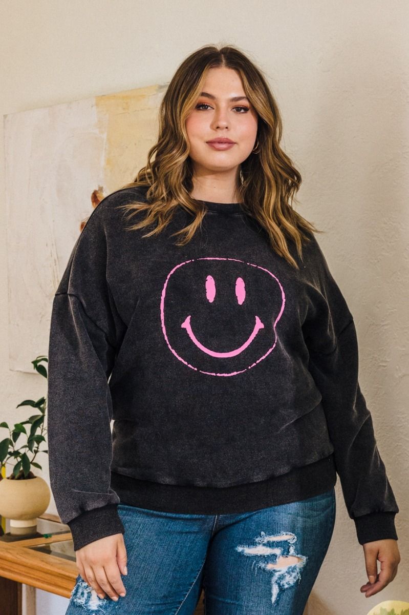 Crew Neck Smiley Face Sweatshirt