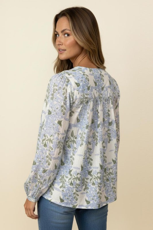Pin Tuck Button Floral Woven Blouse
