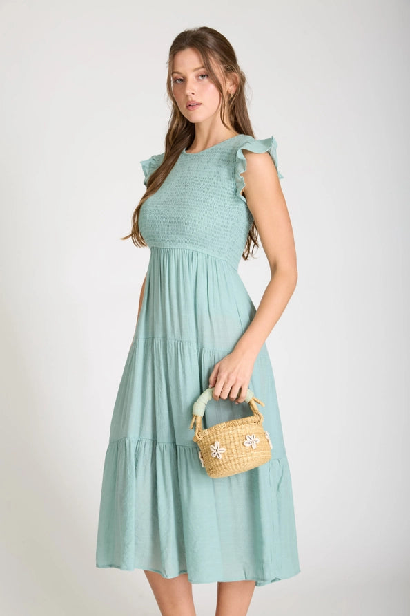 Tiered Smocked Short Sleeve Midi Dress
