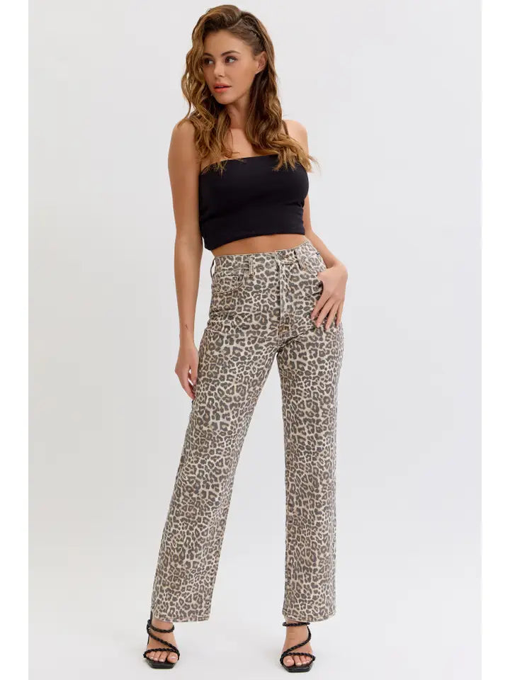 Leopard Washed Dad Jean