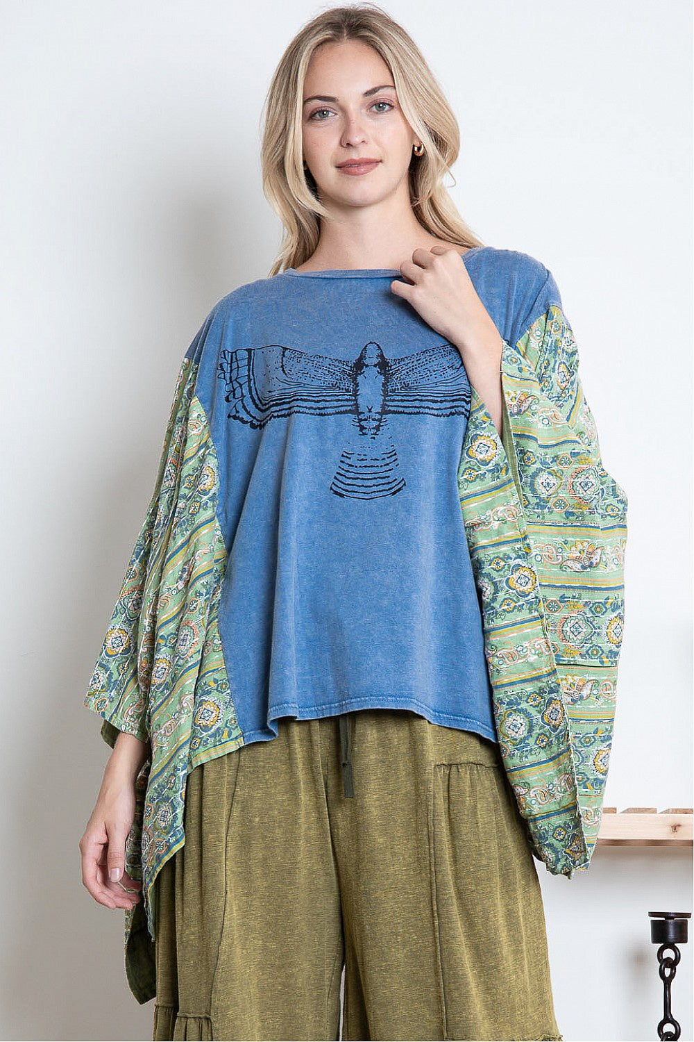 Free Bird Stitched Poncho Sleeve Top