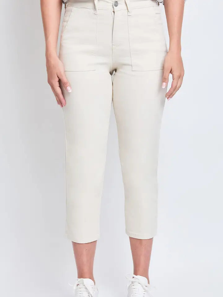 Cropped Tummy Control Ecru Pants
