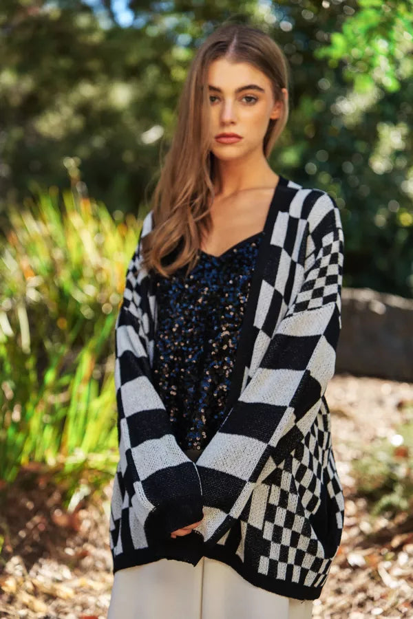 Black and white checkered Cardigan