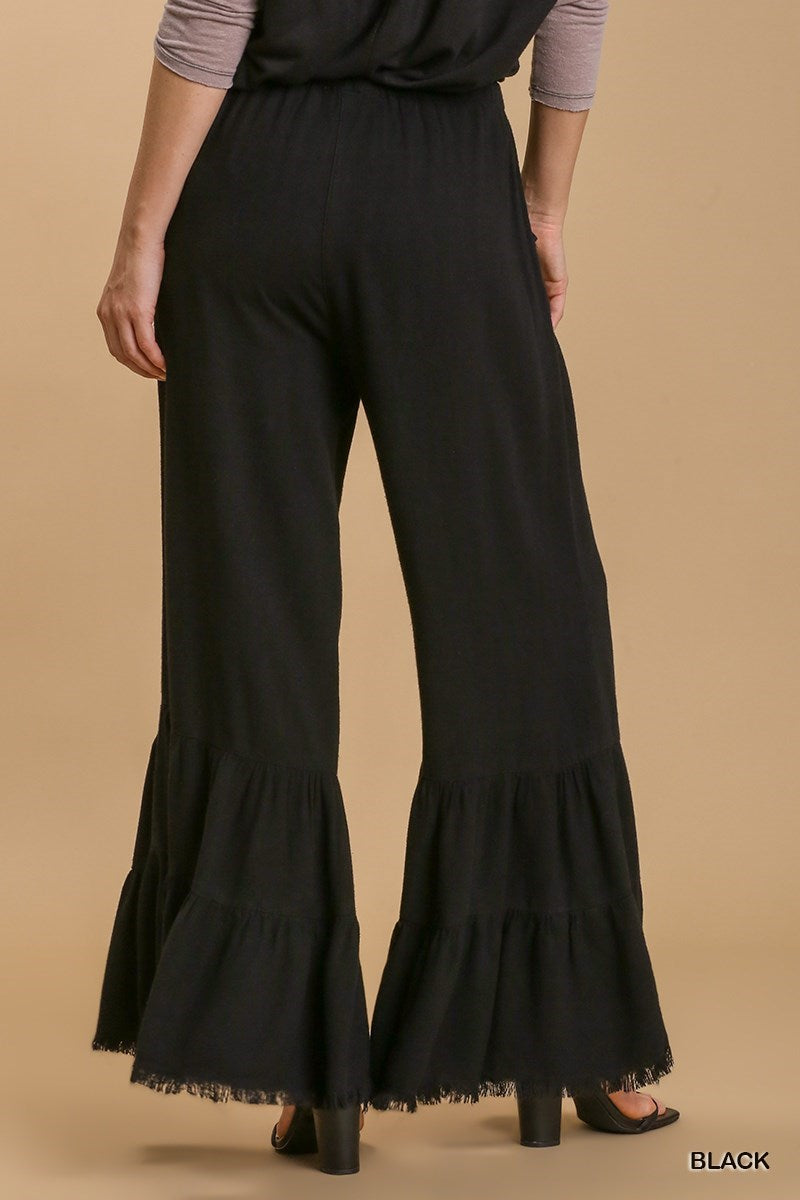 Wide Ruffle Leg Stretch Waist Band Pants