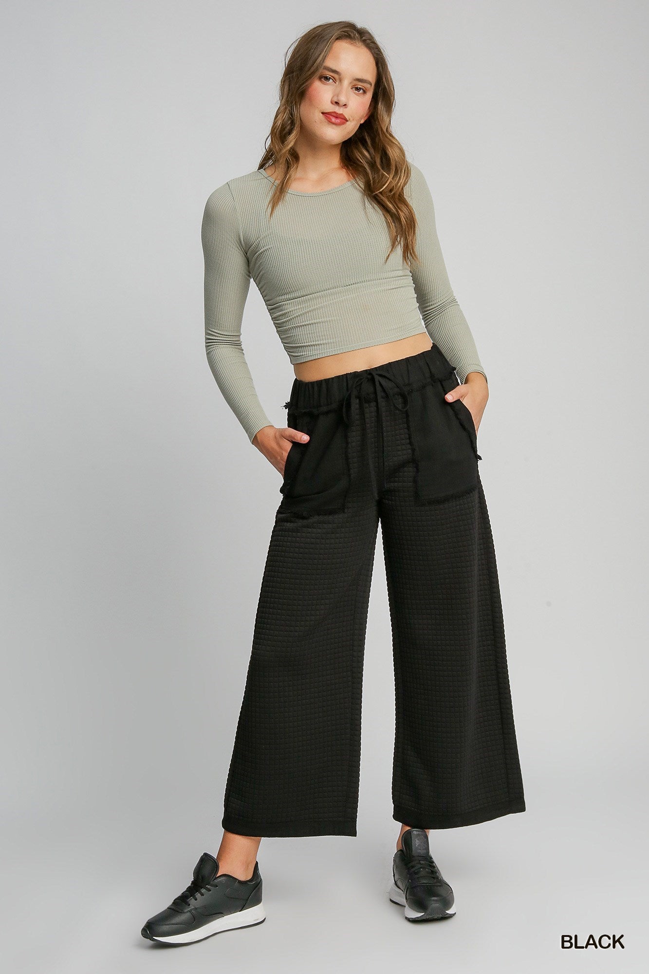 Black Textured Pull-On Pants