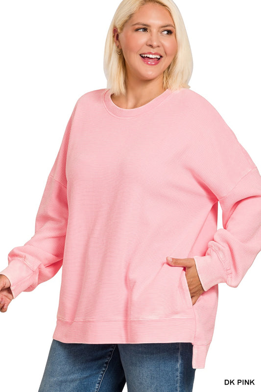 Double Ribbed Hi Low Sweatshirt