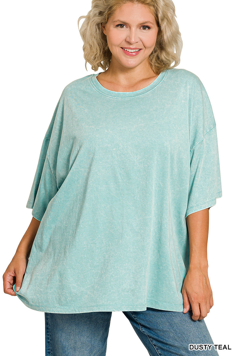 Plus Acid Wash Cotton Boyfriend Box Tee
