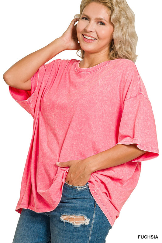 Plus Acid Wash Cotton Boyfriend Box Tee