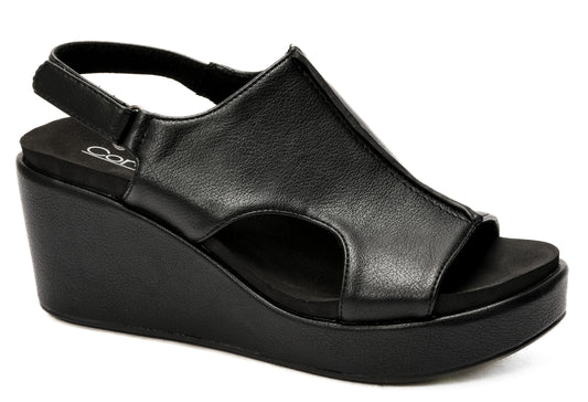 All Black Leather Carley Wedge