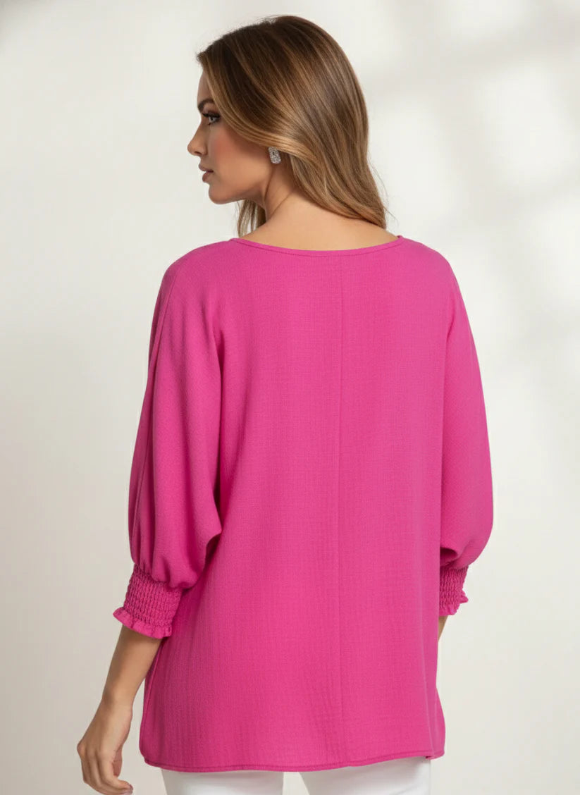 Cinched Sleeve Linen Top
