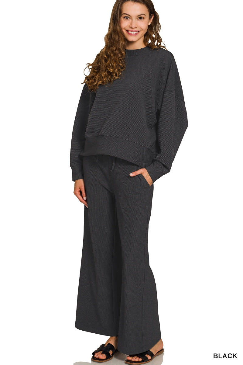 Ribbed Round Neck Pullover Pant Set