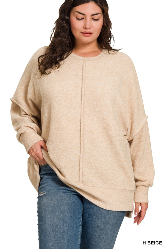 Brushed Melange Front Seam Oversized Sweater