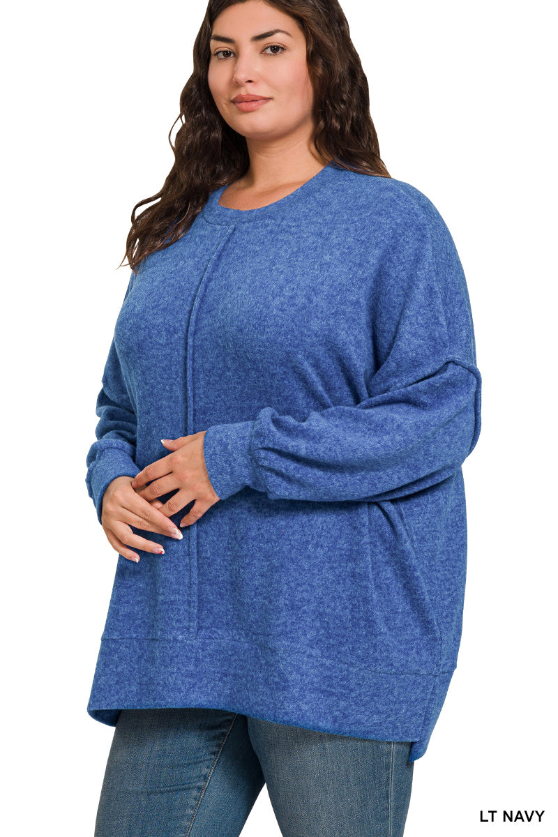 Brushed Melange Front Seam Oversized Sweater