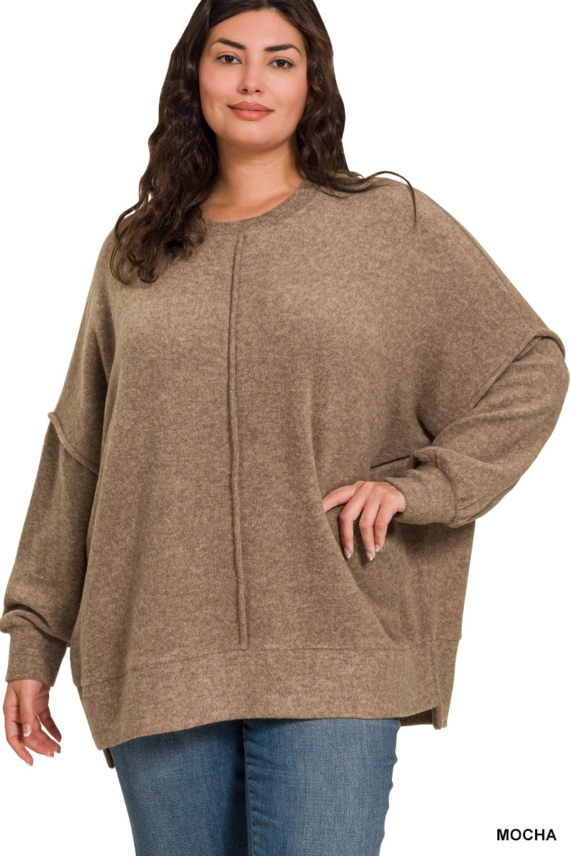 Brushed Melange Front Seam Oversized Sweater