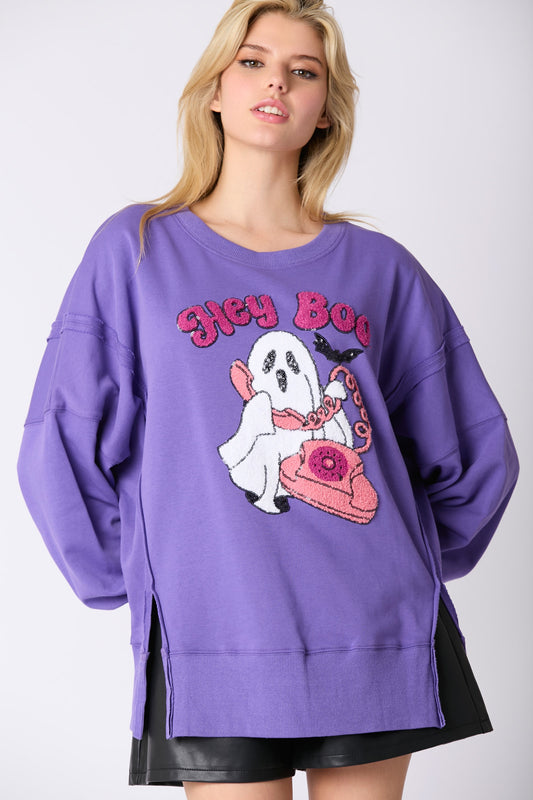 Hey Boo Sequins Embroidery Sweatshirt