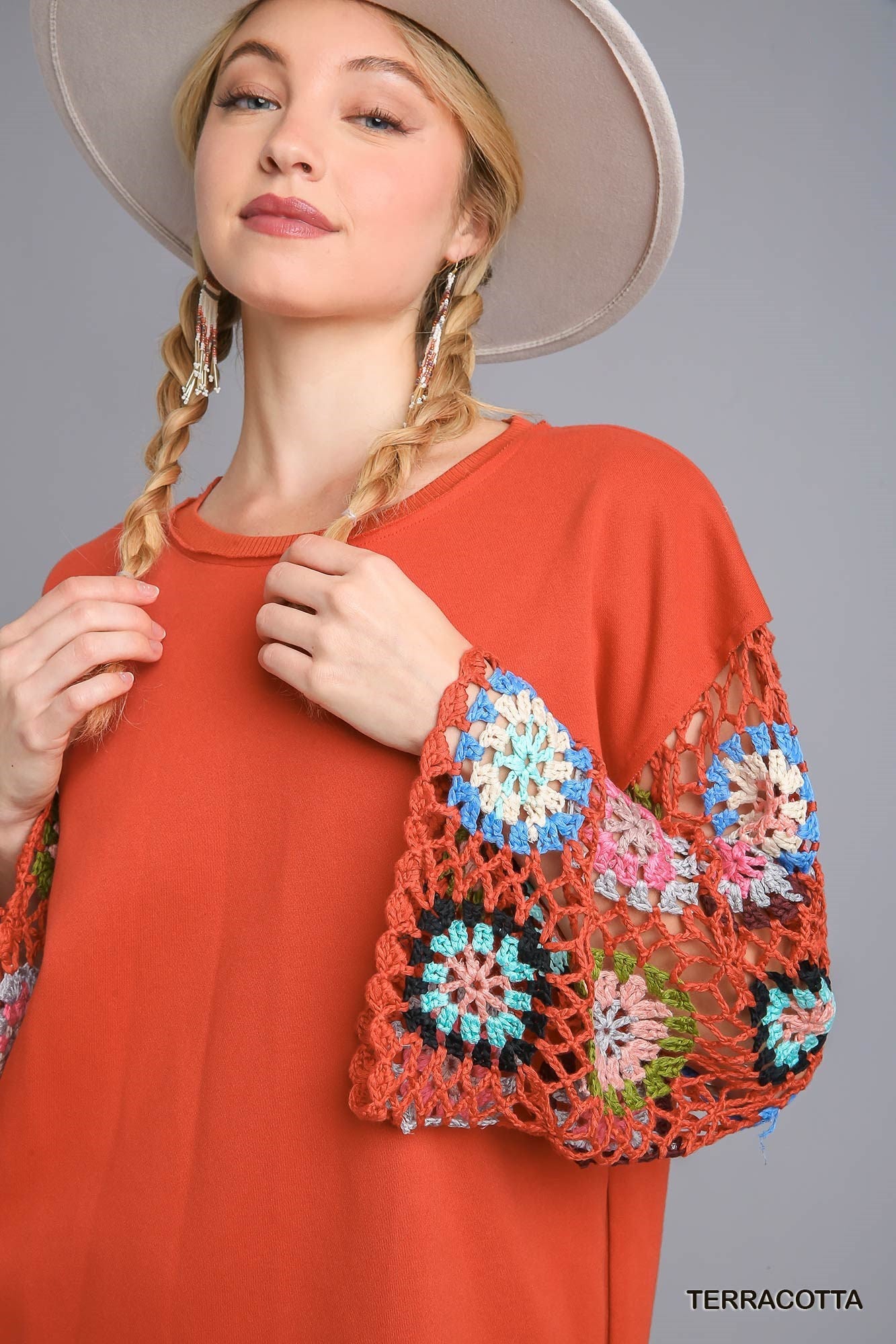 Terracotta Crochet Sleeve dress
