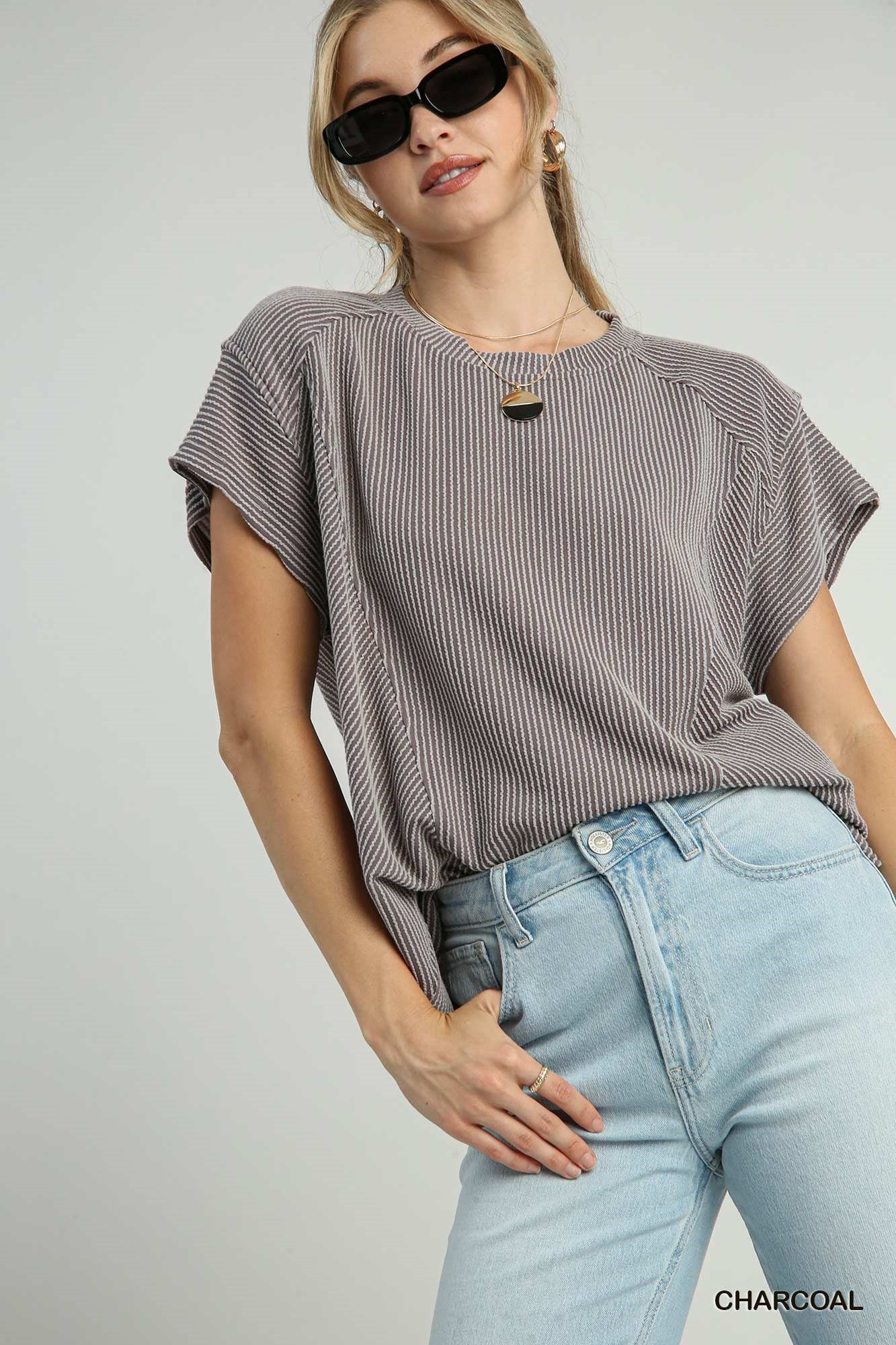 Textured Knit Short Sleeve Top