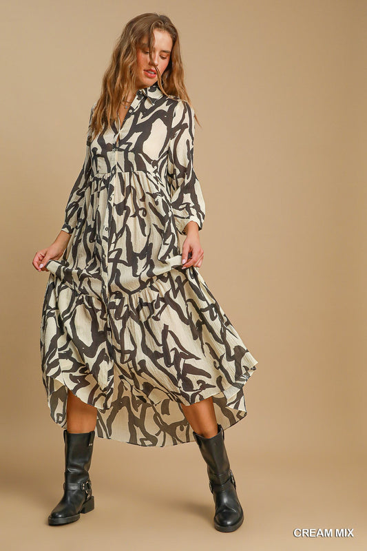 Two-Toned Abstract Midi Dress