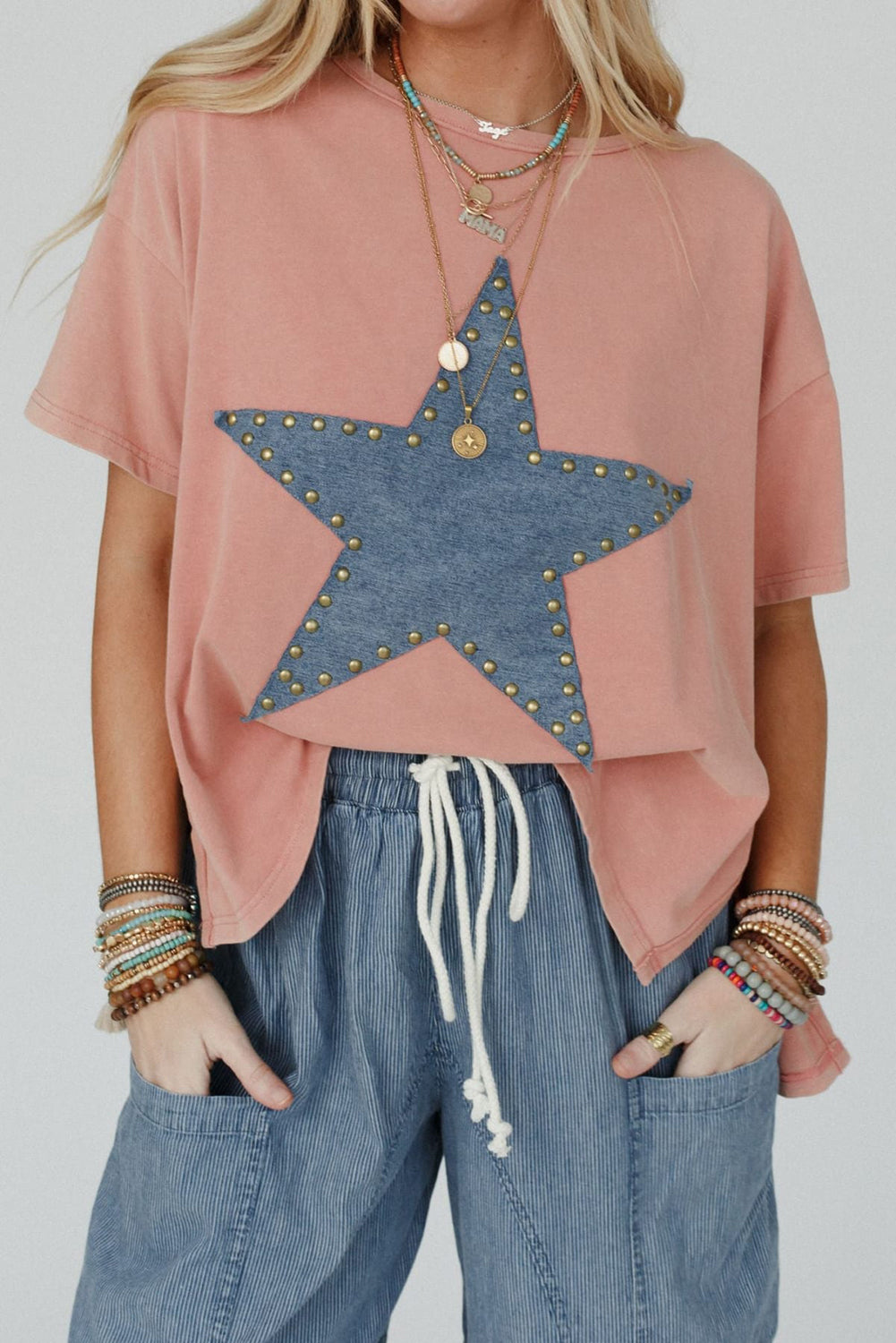 Apricot Studded Star Patch Tee