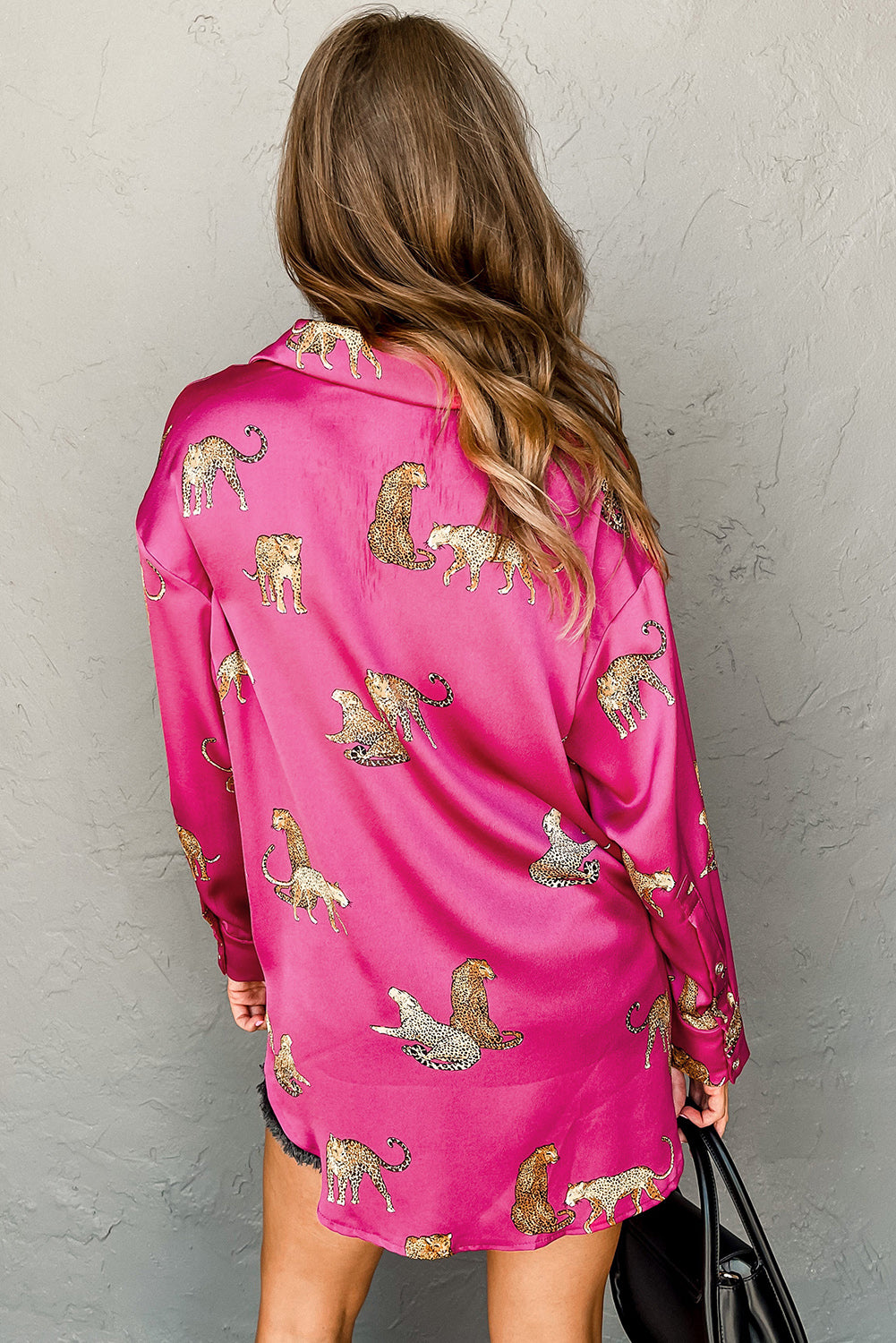 Hot Pink Cheetah Animal Print Button Up Blouse