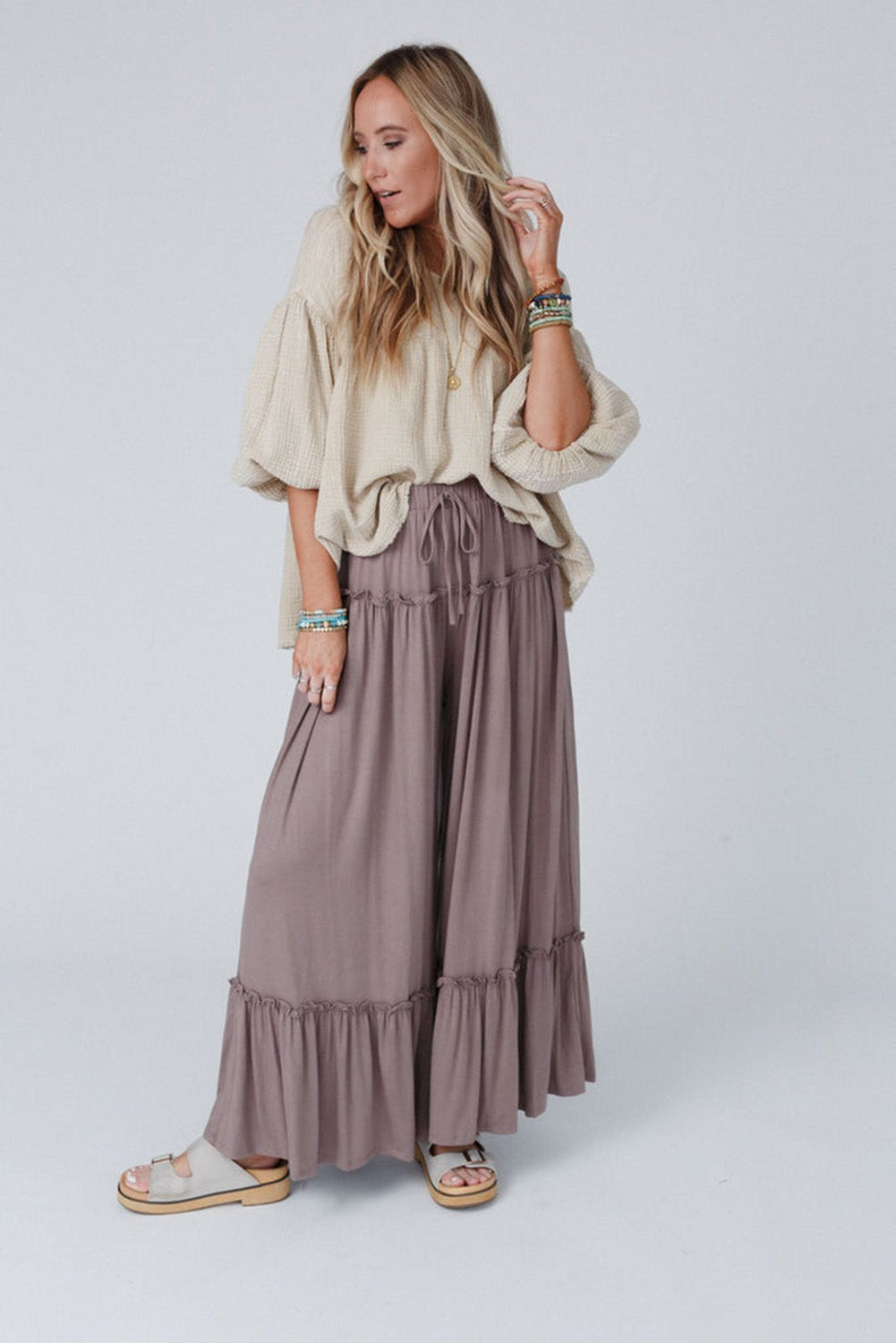 Mauve High Waist Wide Leg Pants