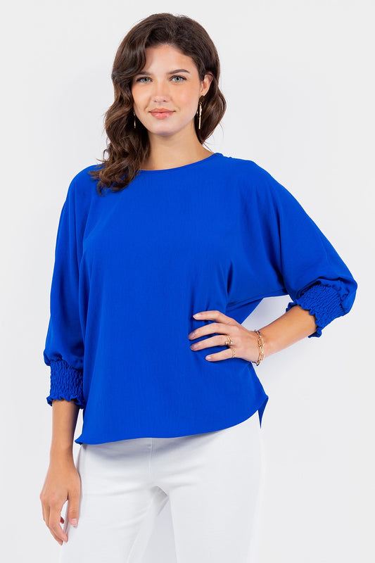 Airflow Cinched Cuffed Sleeve Blouse