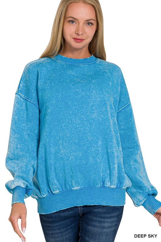 Acid Washed Fleece Oversized Pullover
