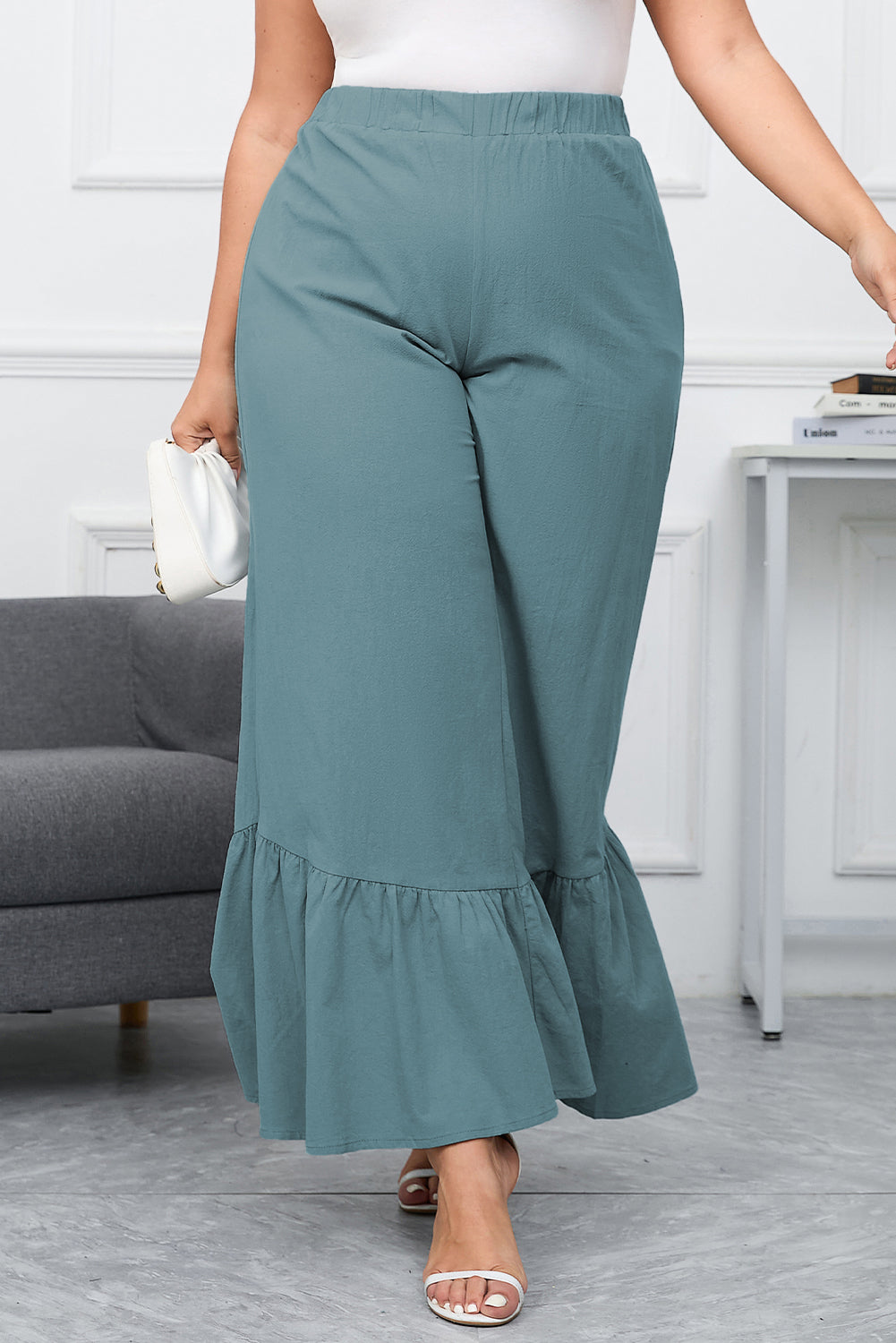 Teal big leg linen pants