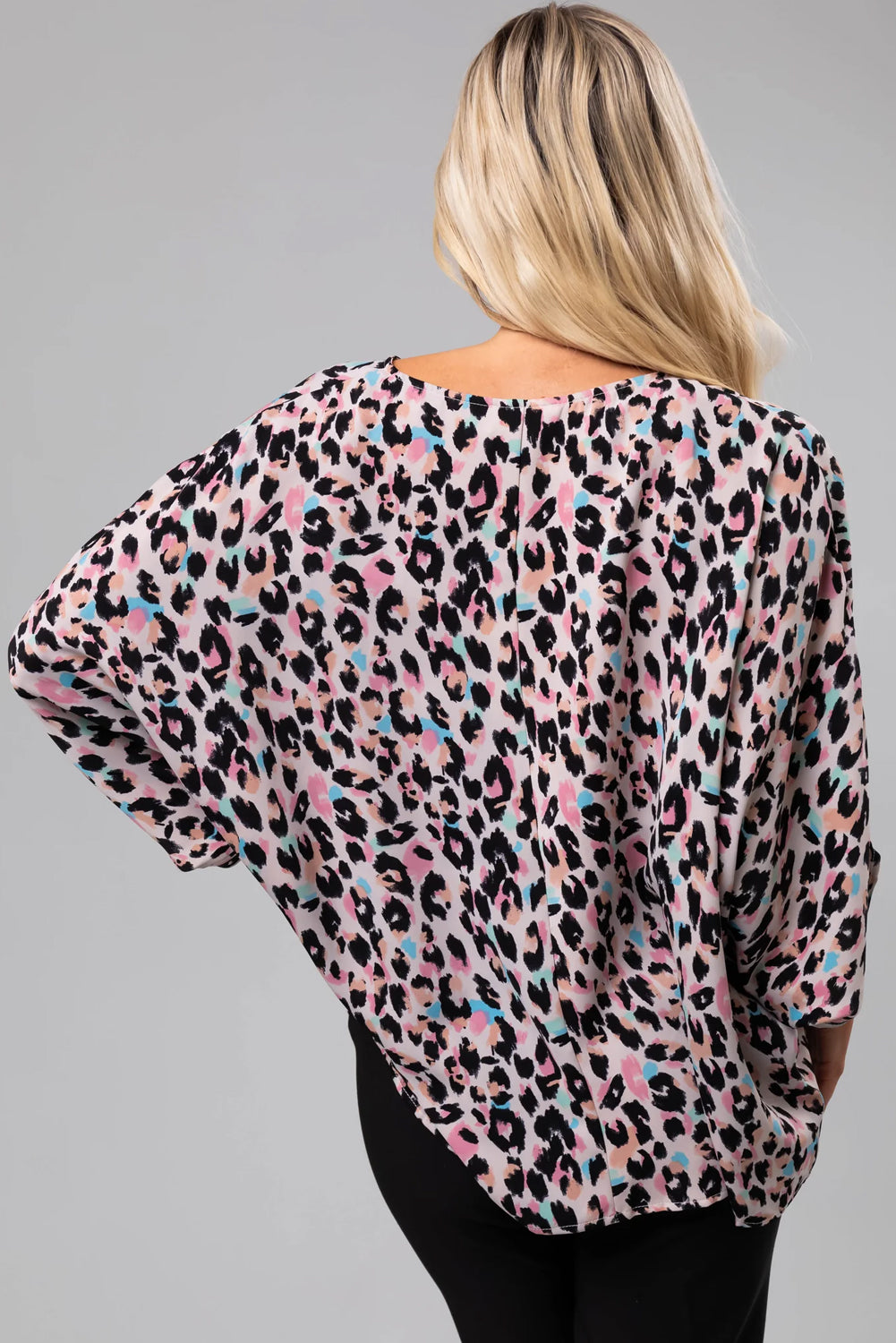 Leopard Print V-Neck Batwing Top