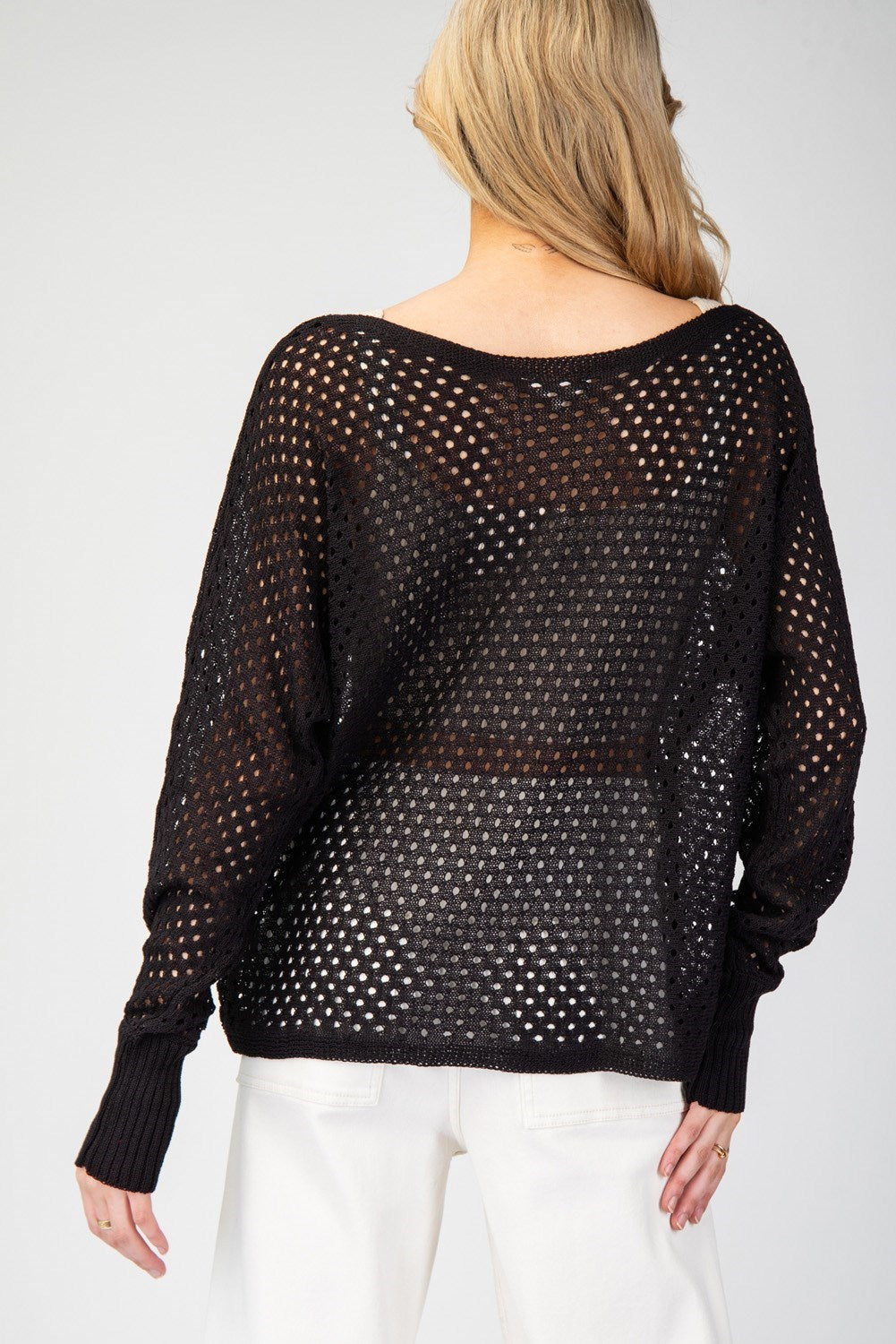 Black Eyelet Knit Sweater