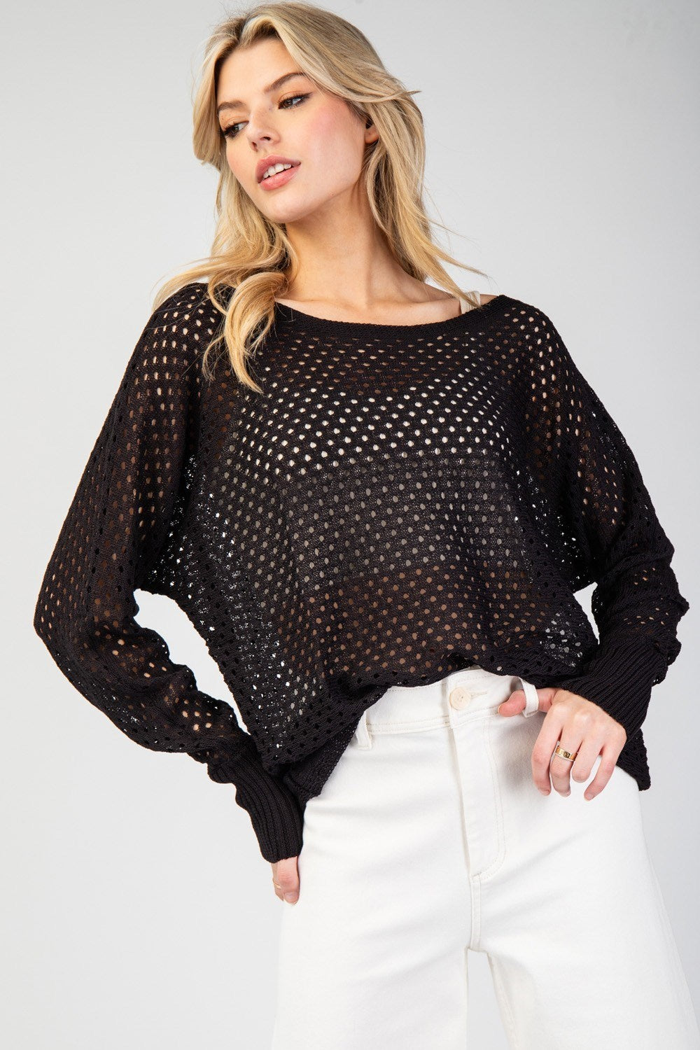 Black Eyelet Knit Sweater