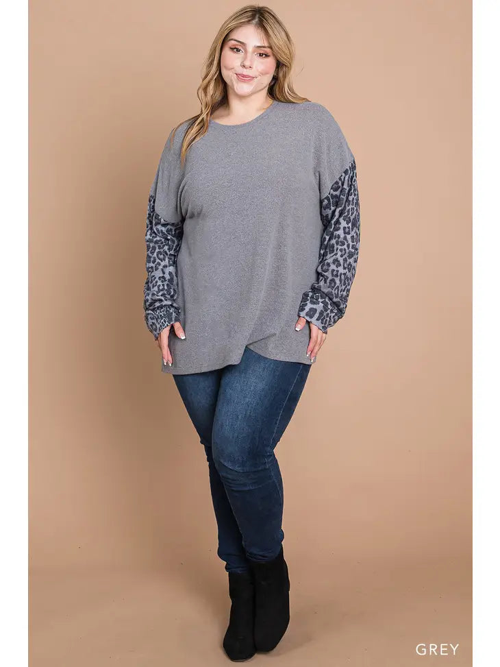 Grey Leopard sleeve top