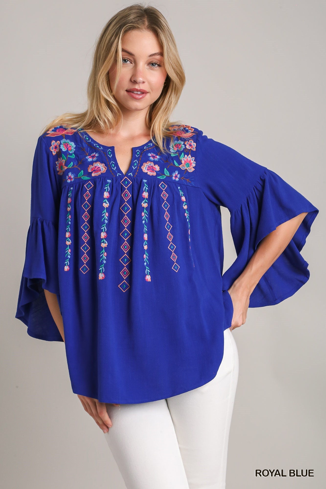 Royal Blue Embroidered Blouse