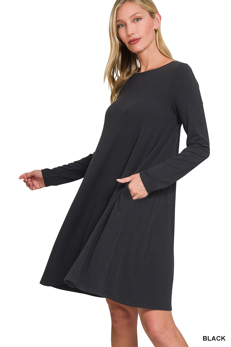 Long Sleeve Flare Dress w/ Pockets