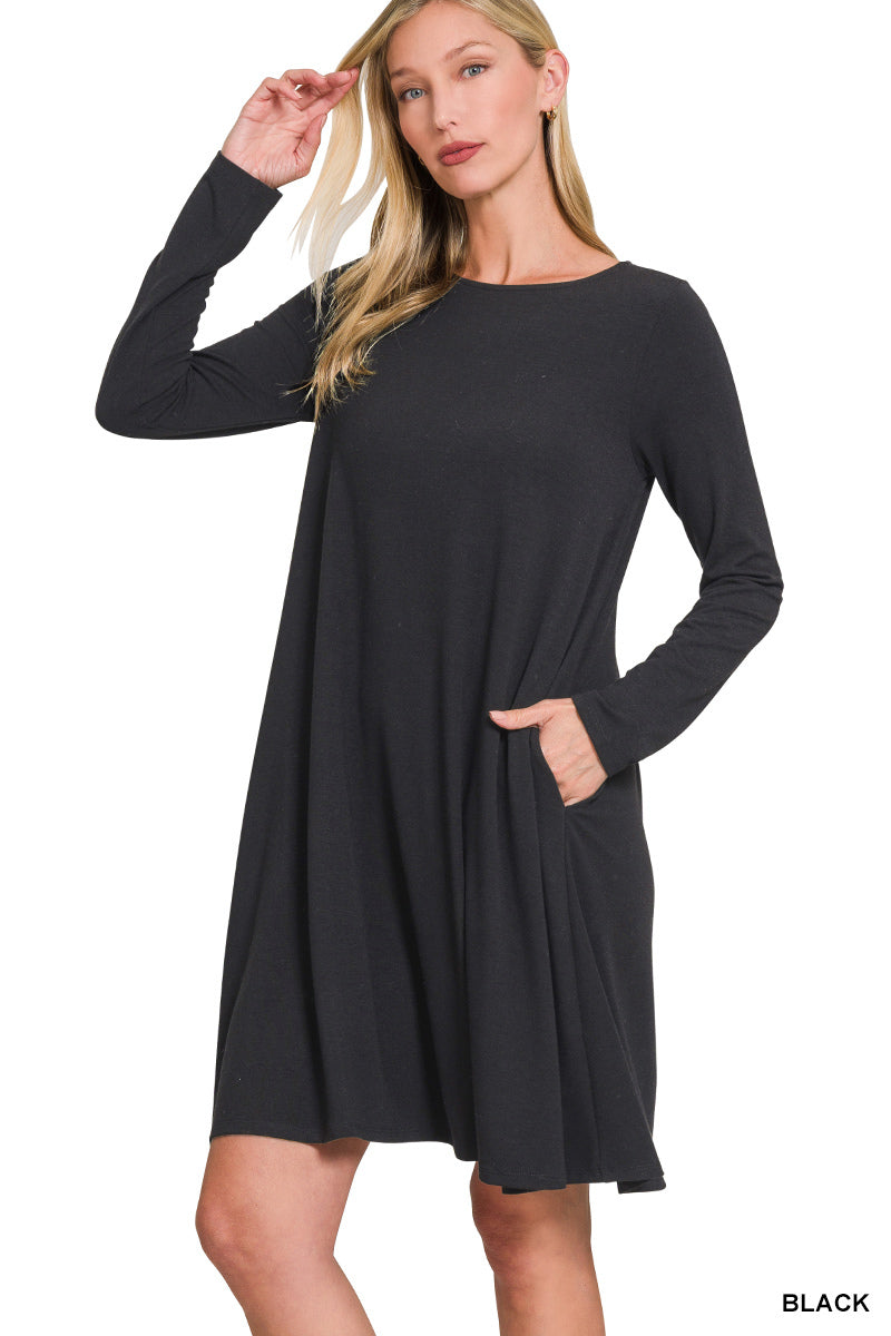 Long Sleeve Flare Dress w/ Pockets