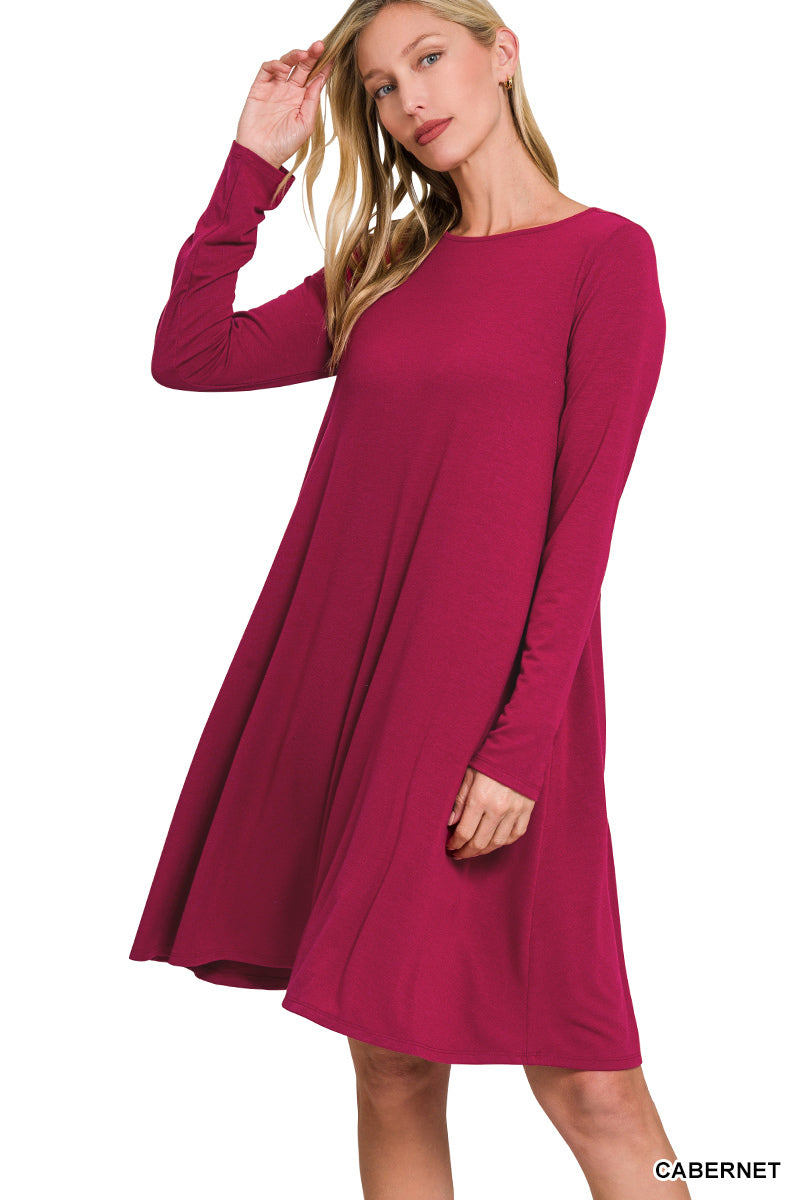 Long Sleeve Flare Dress w/ Pockets