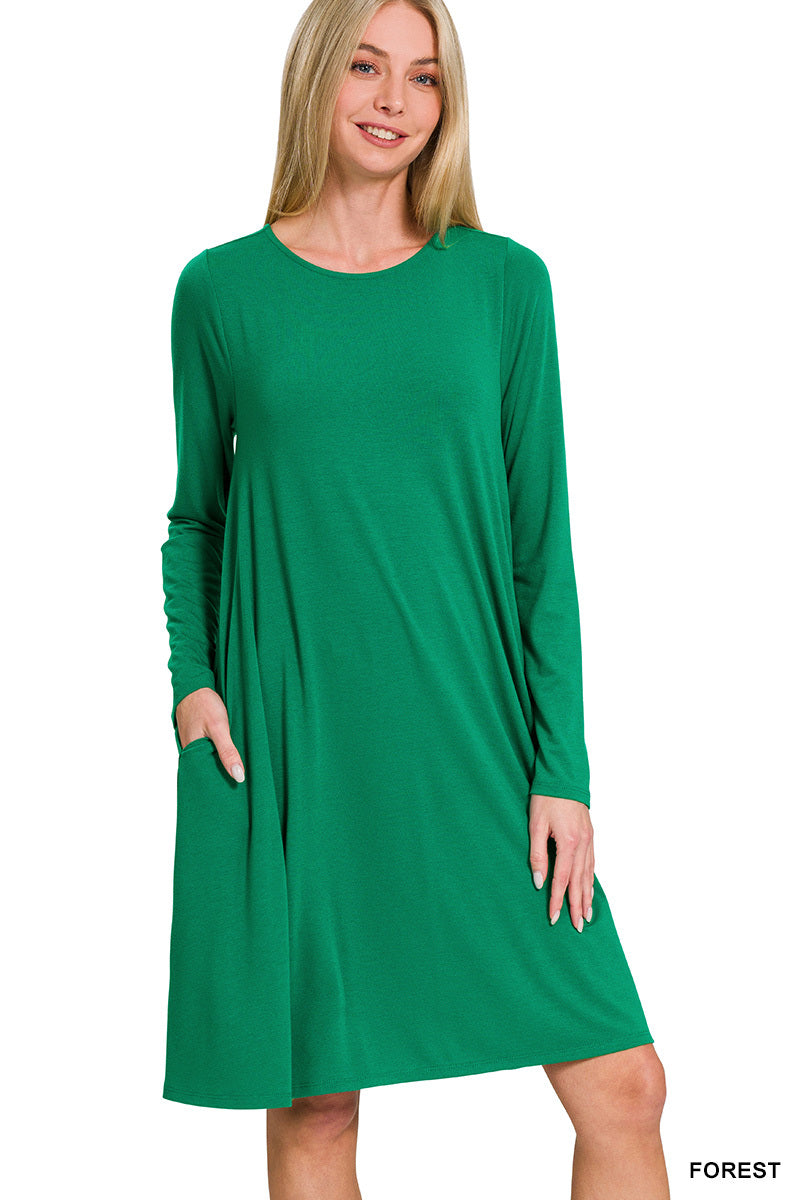 Long Sleeve Flare Dress w/ Pockets