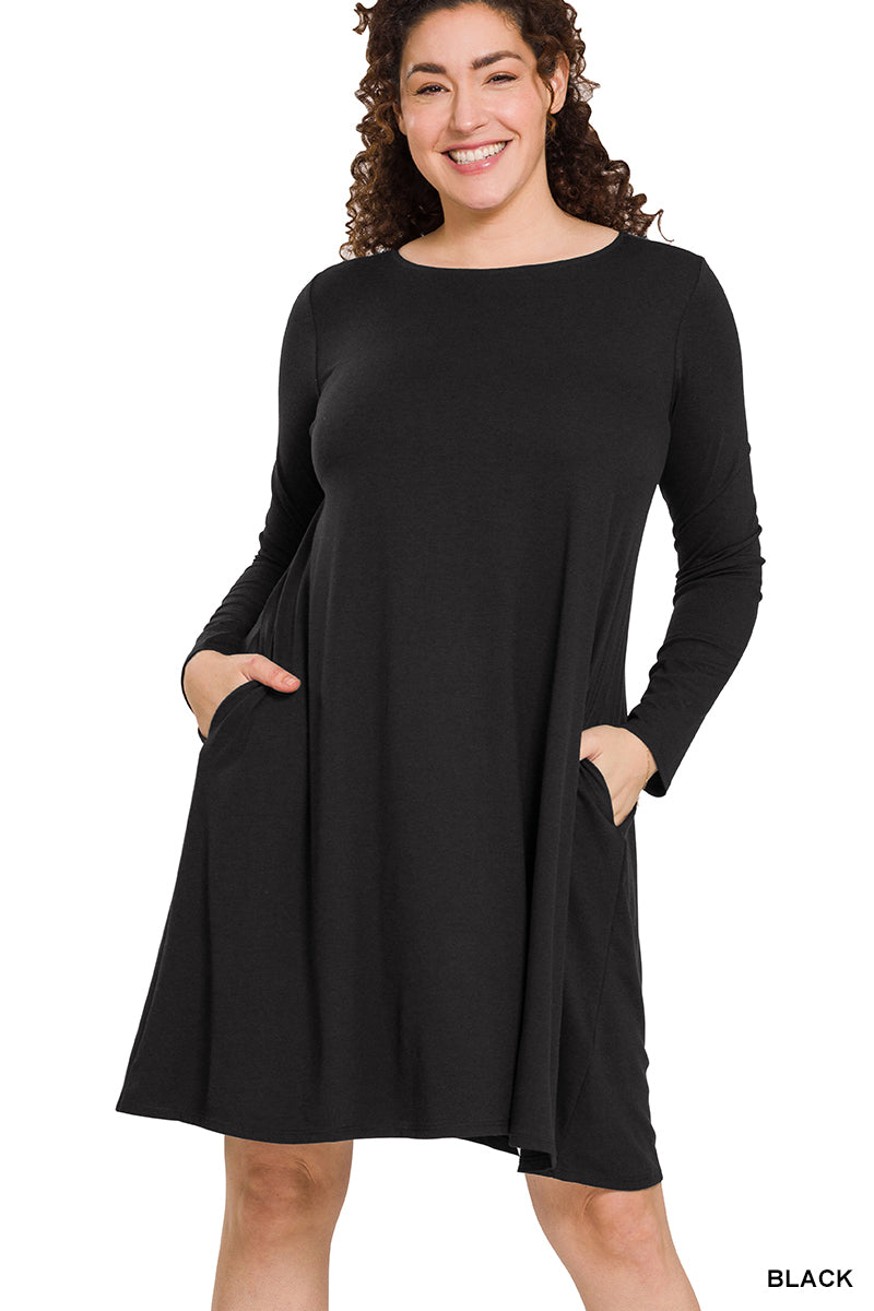 Long Sleeve Flare Dress w/ Pockets