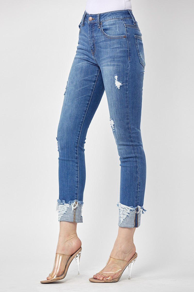 Midrise Frayed Cuff Ankle Jeans