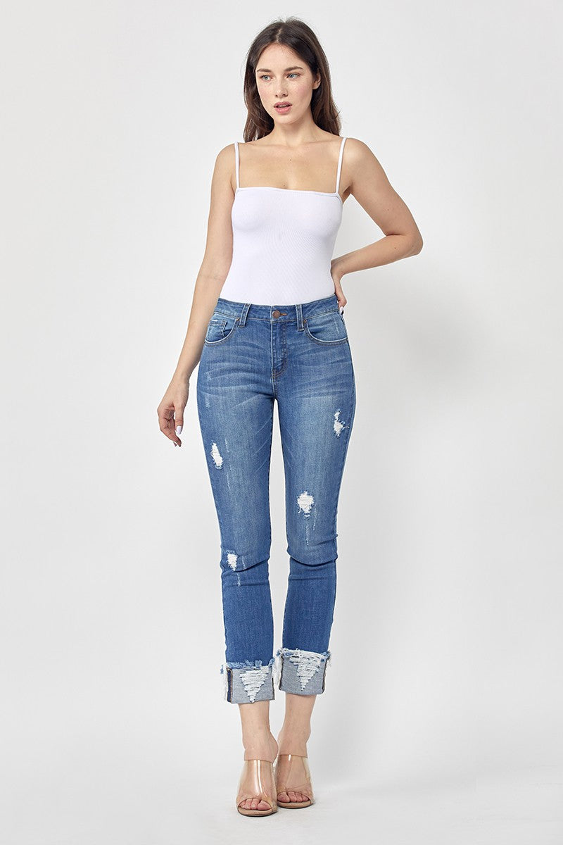 Midrise Frayed Cuff Ankle Jeans