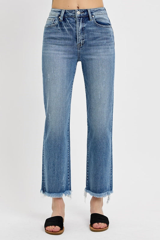 High Rise Crop Straight Fray Hem