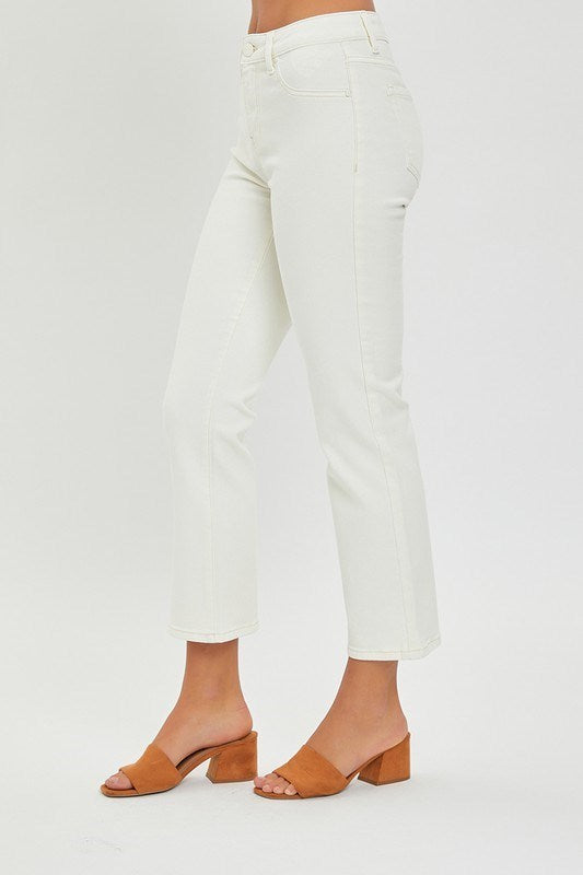 Cream Mid-Rise Cropped Pants