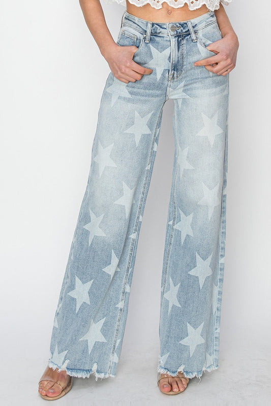 High Rise Wide Leg Star Jeans