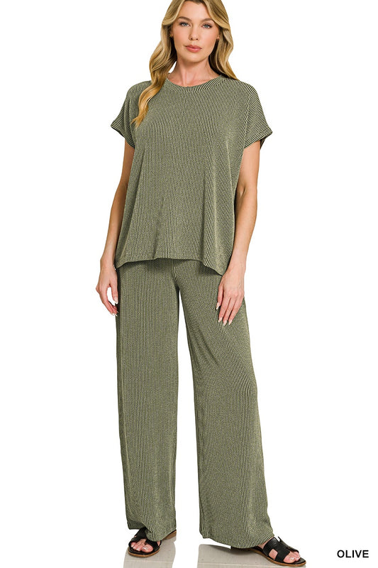 Raised Ribbed Relaxed Top & Pant Set